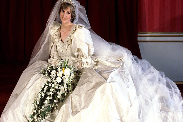 Princess Diana in her wedding dress.